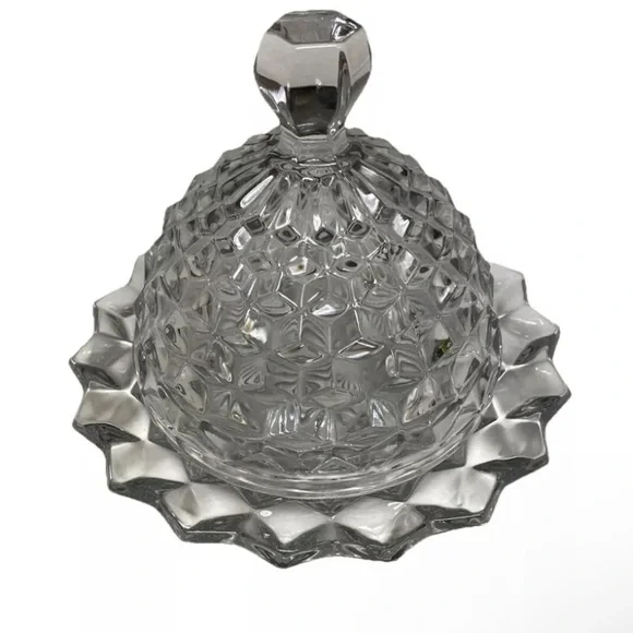 Vintage Cube/Cubist Fostoria American Clear Glass Round Dome Covered Butter Dish - Picture 3 of 13